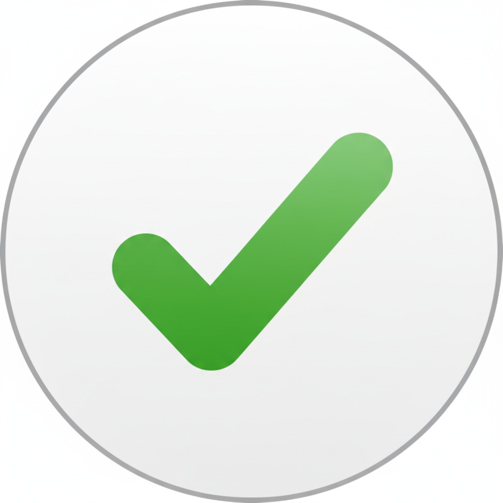 Um ícone circular com uma marca de verificação verde no centro.